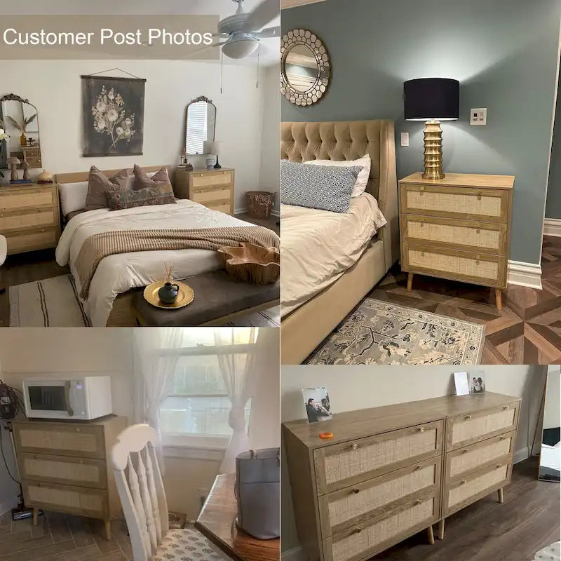 Modern Boho 3-Drawer Rattan Dresser - Stylish Chest of Drawers with Ample Storage for Your Bedroom 4