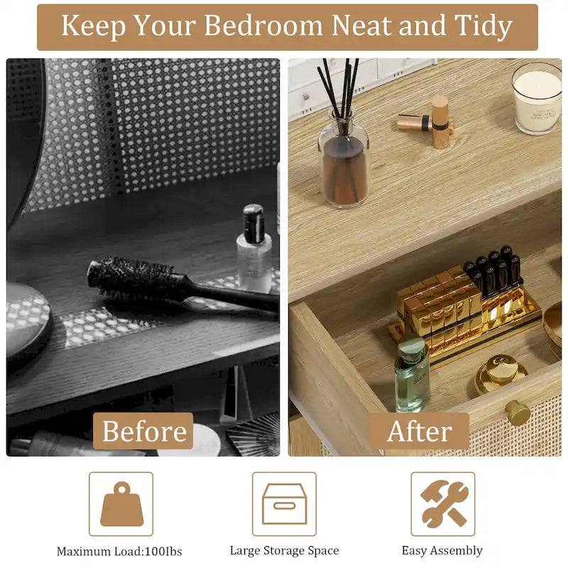Modern Boho 3-Drawer Rattan Dresser - Stylish Chest of Drawers with Ample Storage for Your Bedroom 7