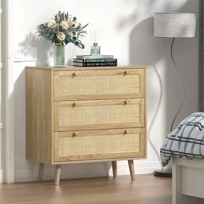 Modern Boho 3-Drawer Rattan Dresser - Stylish Chest of Drawers with Ample Storage for Your Bedroom 10