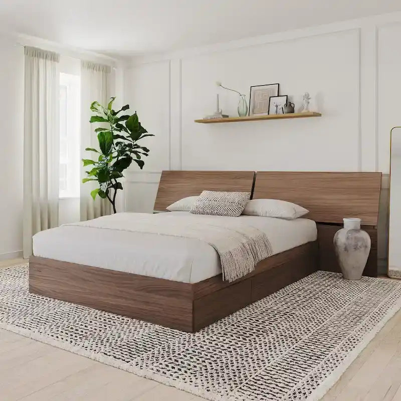 Walnut Nexera Storage Bed with Integrated Headboard 1