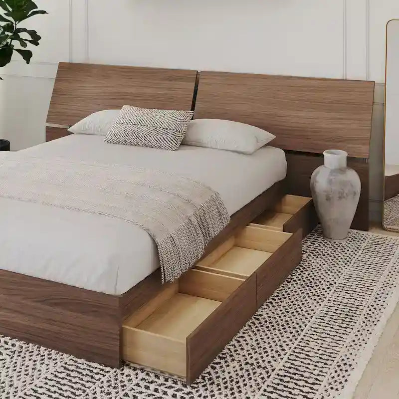 Walnut Nexera Storage Bed with Integrated Headboard 2