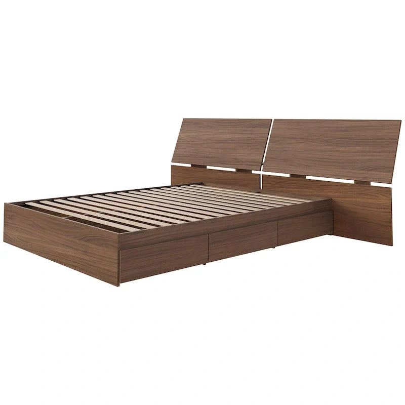 Walnut Nexera Storage Bed with Integrated Headboard 3
