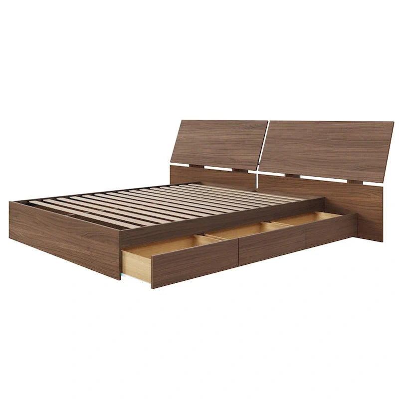 Walnut Nexera Storage Bed with Integrated Headboard 7