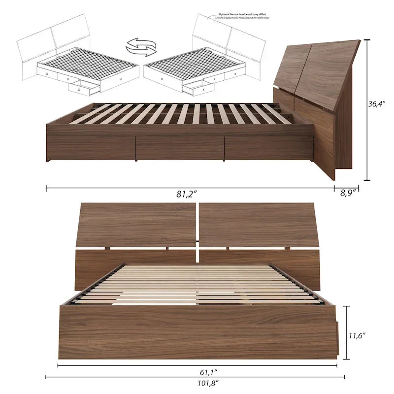 Walnut Nexera Storage Bed with Integrated Headboard 8