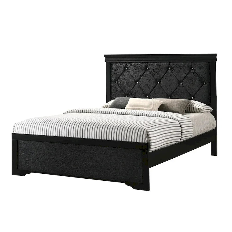 Sigurd Black Velvet Tufted Upholstered Bed with Panel Design 1