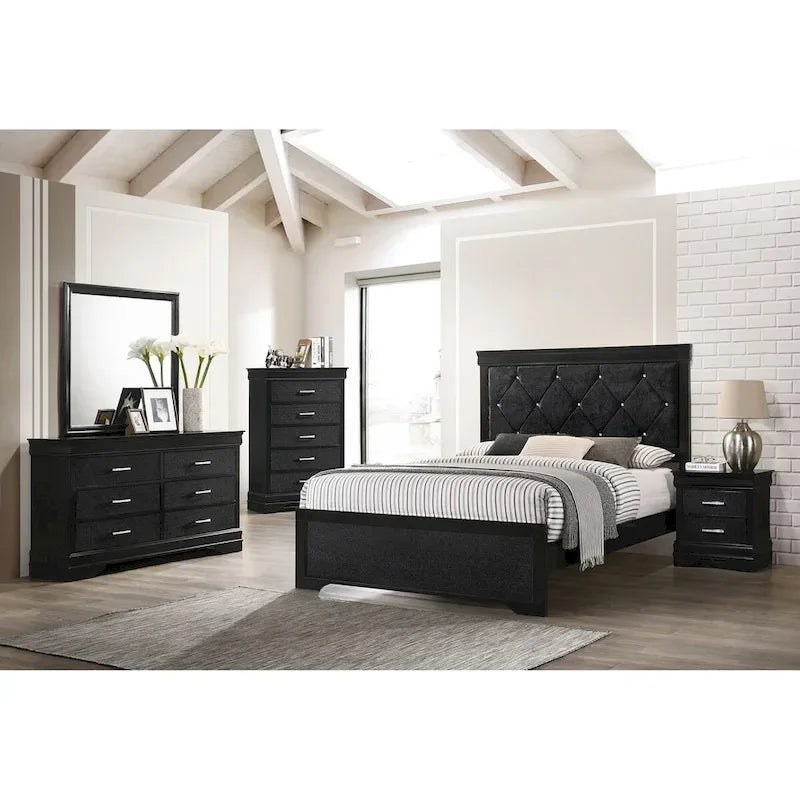 Sigurd Black Velvet Tufted Upholstered Bed with Panel Design 2