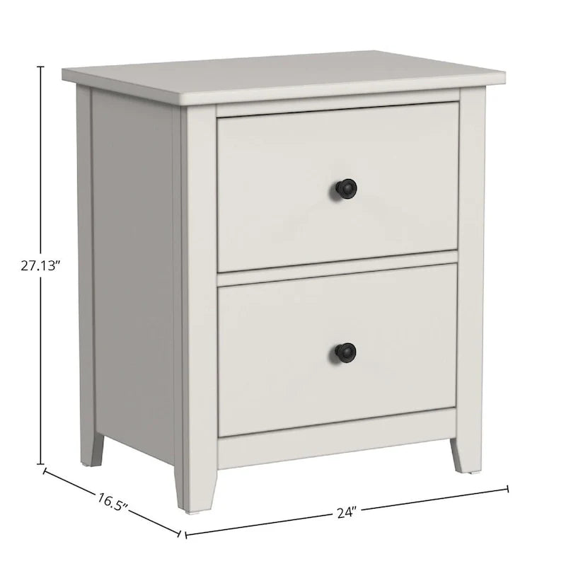 Lodge Cream-Finished Farmhouse Wood Nightstand with 2 Drawers 2