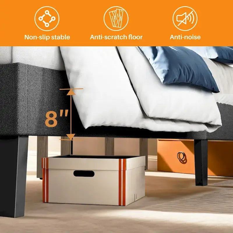 Modern Platform Bed Frame with Adjustable Headboard - Sturdy Geometric Upholstered Design with 800LBS Capacity and Solid Wooden Slats 3