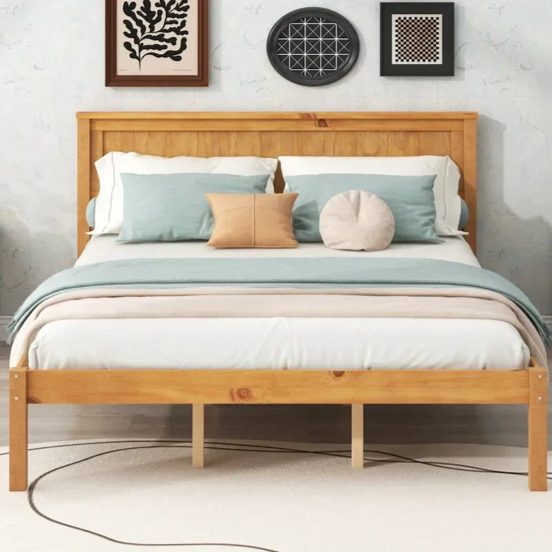 Queen Platform Bed Frame with Headboard and Wooden Slat Support 1