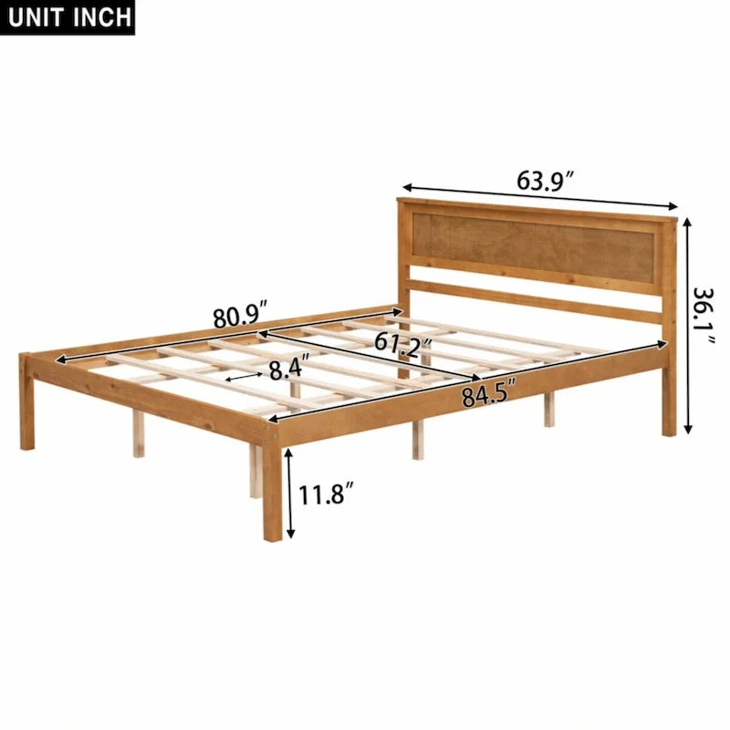 Queen Platform Bed Frame with Headboard and Wooden Slat Support 2