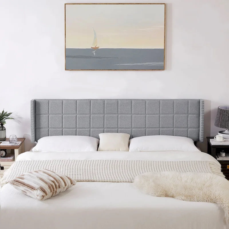 Javlergo Adjustable Upholstered Wingback Headboard for Queen/King Size Beds with Double Nailhead Trim 16