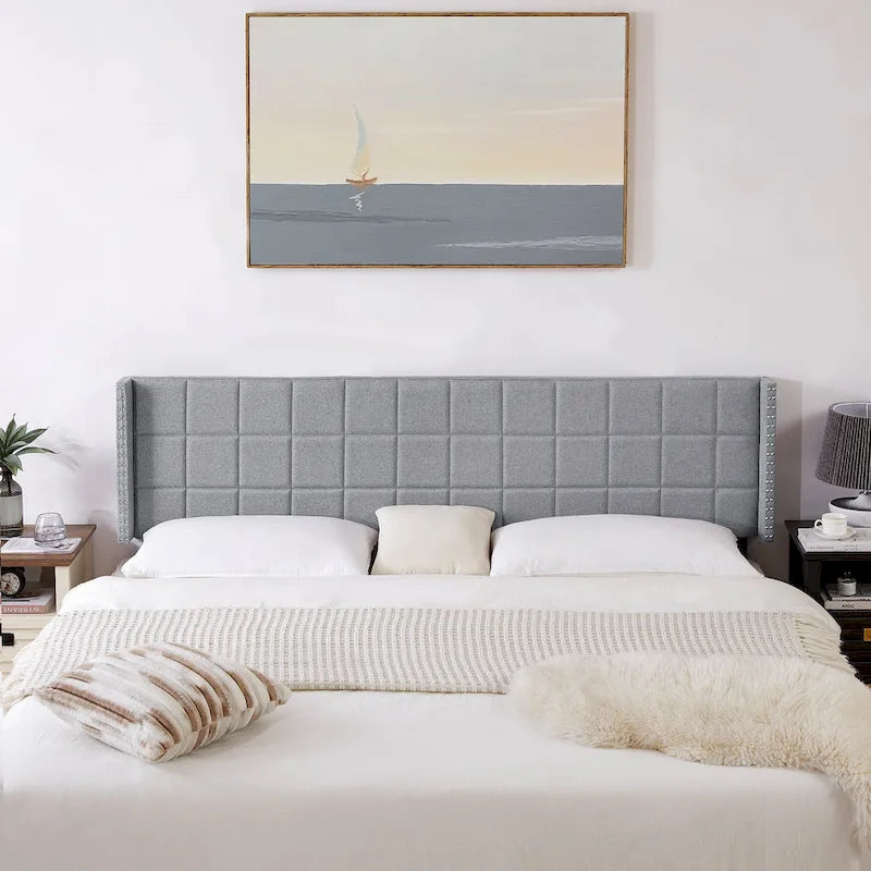 Javlergo Adjustable Upholstered Wingback Headboard for Queen/King Size Beds with Double Nailhead Trim 1