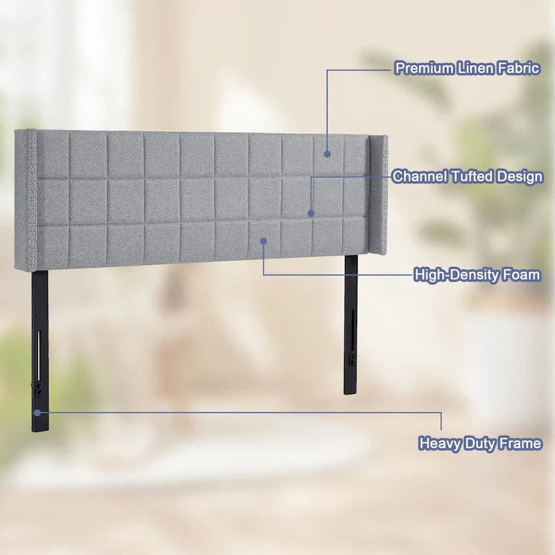 Javlergo Adjustable Upholstered Wingback Headboard for Queen/King Size Beds with Double Nailhead Trim 4