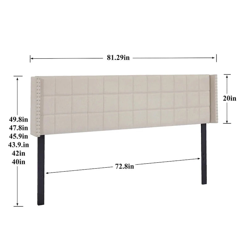 Javlergo Adjustable Upholstered Wingback Headboard for Queen/King Size Beds with Double Nailhead Trim 6