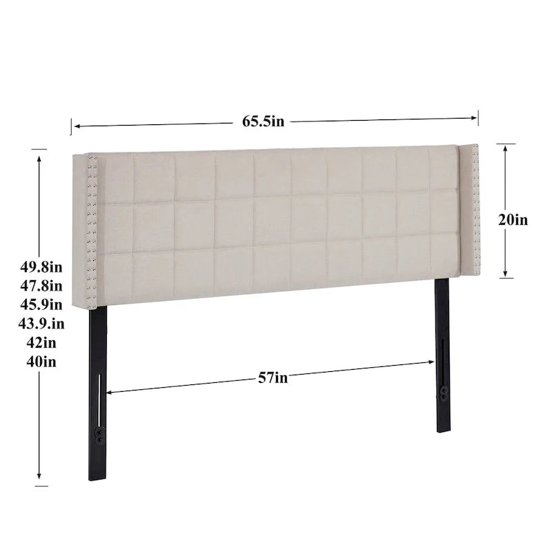 Javlergo Adjustable Upholstered Wingback Headboard for Queen/King Size Beds with Double Nailhead Trim 10
