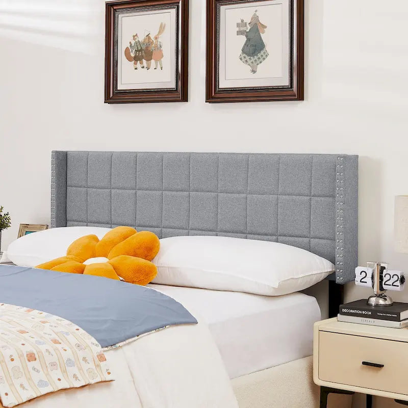 Javlergo Adjustable Upholstered Wingback Headboard for Queen/King Size Beds with Double Nailhead Trim 11
