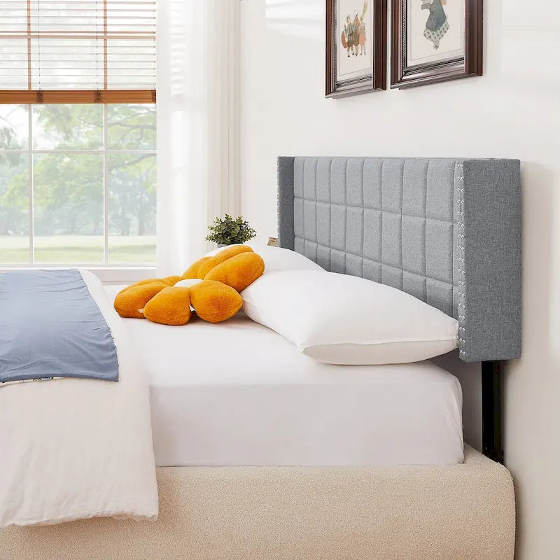 Javlergo Adjustable Upholstered Wingback Headboard for Queen/King Size Beds with Double Nailhead Trim 12