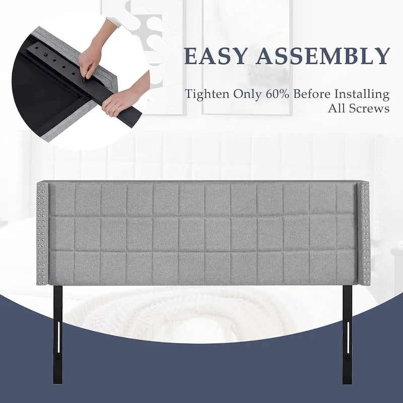 Javlergo Adjustable Upholstered Wingback Headboard for Queen/King Size Beds with Double Nailhead Trim 14