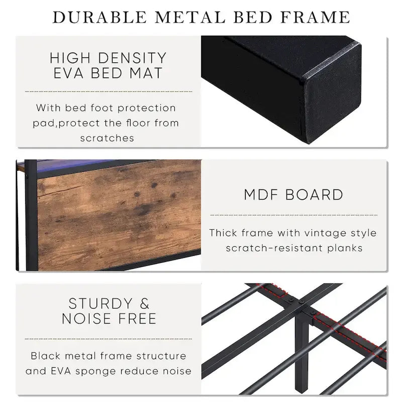 Full Size Bed Frame with Storage Headboard, 2 Drawers, LED Lighting, and Built-in Charging Station 6