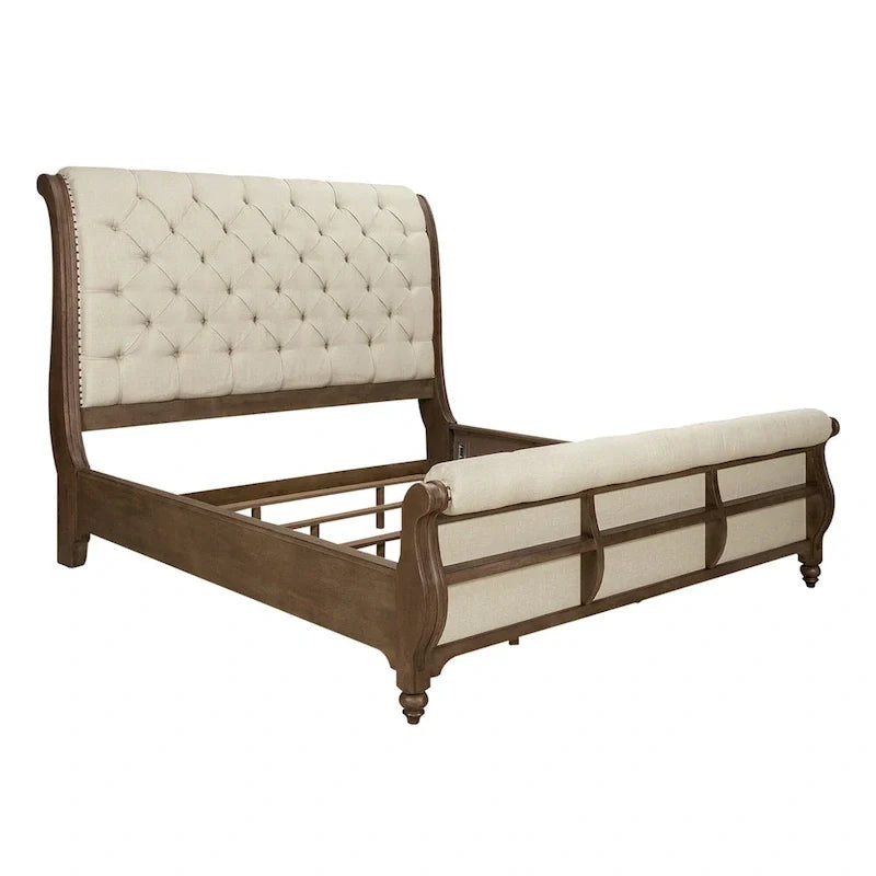 Americana Farmhouse Sleigh Bed with Matching Dresser and Mirror Bedroom Set 2