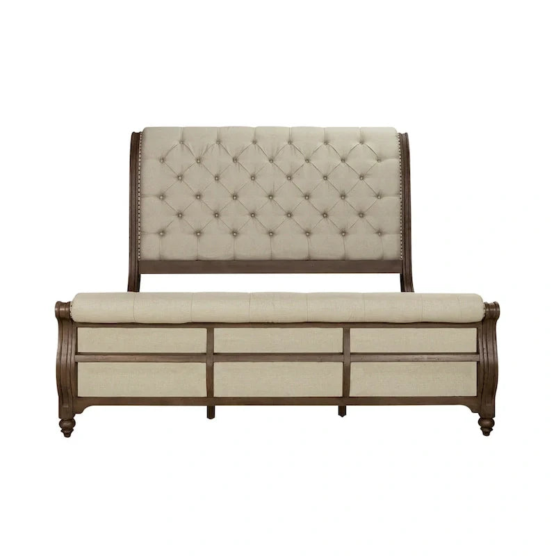 Americana Farmhouse Sleigh Bed with Matching Dresser and Mirror Bedroom Set 3