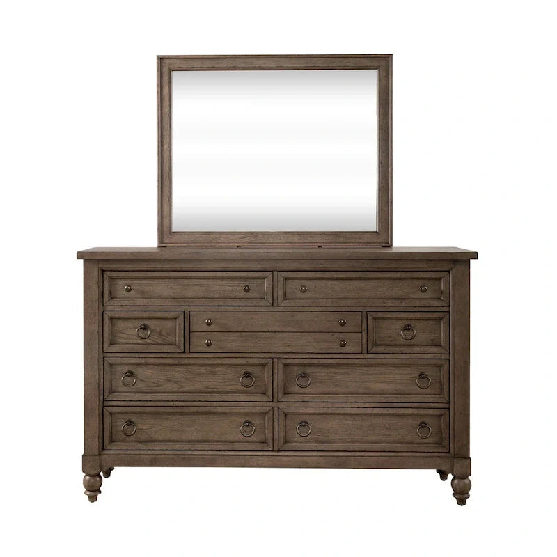 Americana Farmhouse Sleigh Bed with Matching Dresser and Mirror Bedroom Set 9