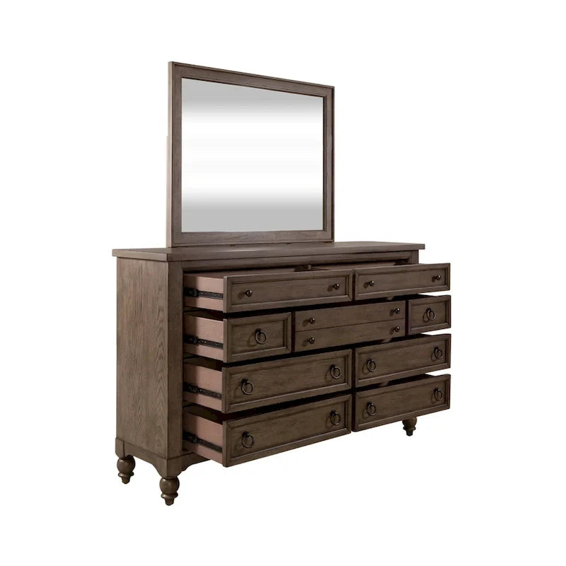 Americana Farmhouse Sleigh Bed with Matching Dresser and Mirror Bedroom Set 13
