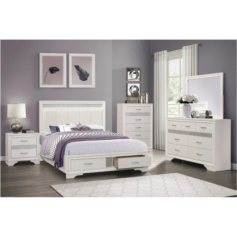 Beatrice 4-Piece White Modern Faux Leather Upholstered Storage Bed 1