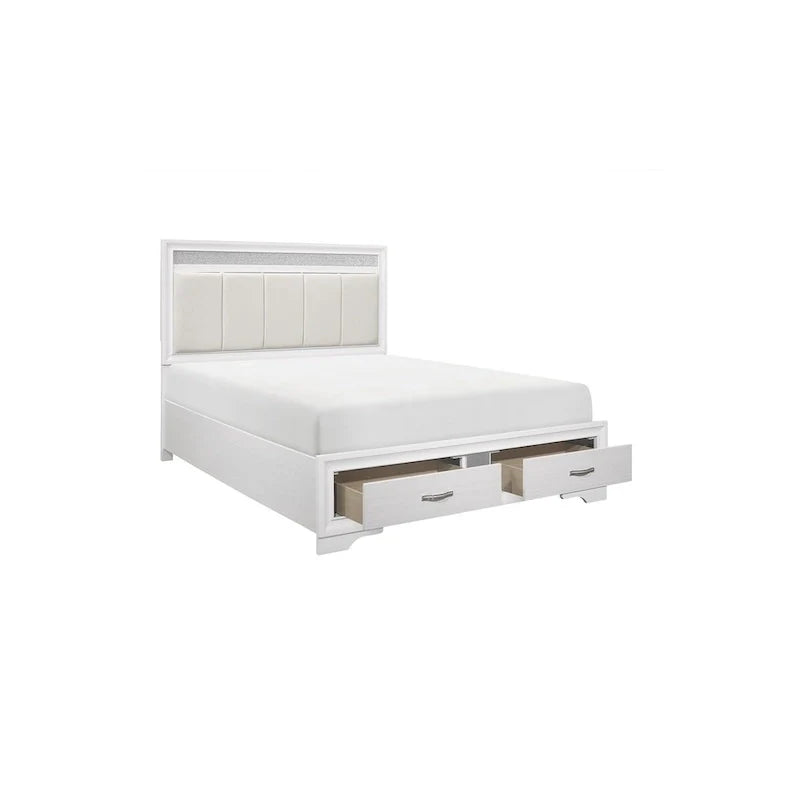 Beatrice 4-Piece White Modern Faux Leather Upholstered Storage Bed 4