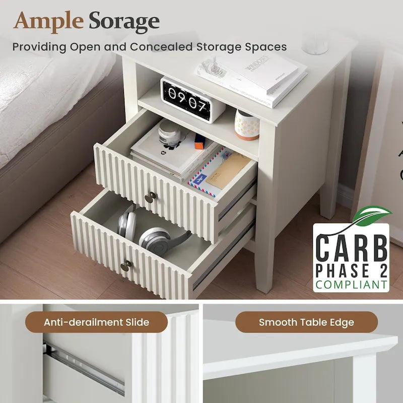 Set of 2 Nightstands with 2 Drawers and Built-in Charging Station 2