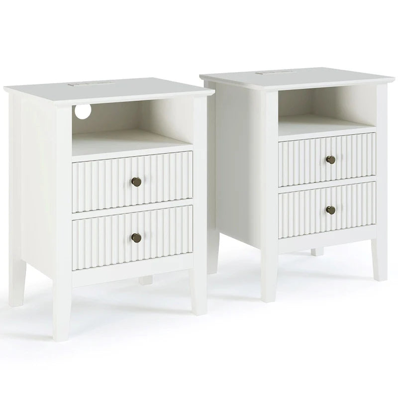 Set of 2 Nightstands with 2 Drawers and Built-in Charging Station 4