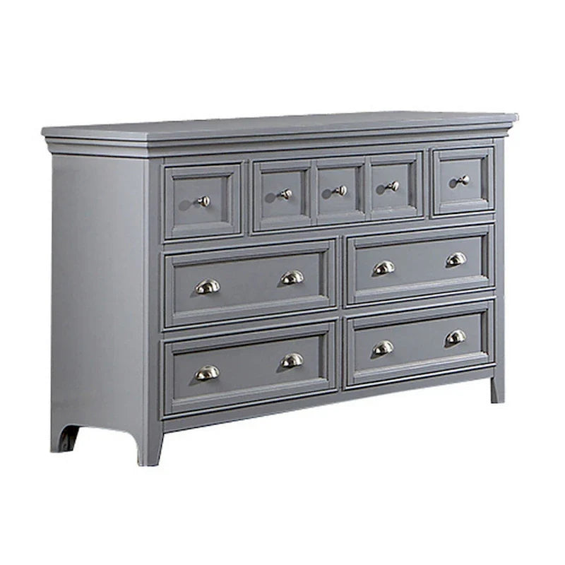 Cile 56-Inch Gray Wood Dresser with 7 Gliding Drawers and Round Nickel Handles 2