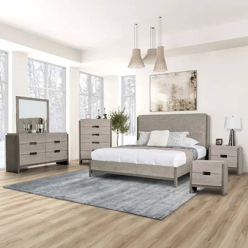 Furniture of America Cruz Contemporary Gray Solid Wood 6-Piece Bedroom Set: Includes Bed, 2 Nightstands, Chest, Dresser, and Mirror 1