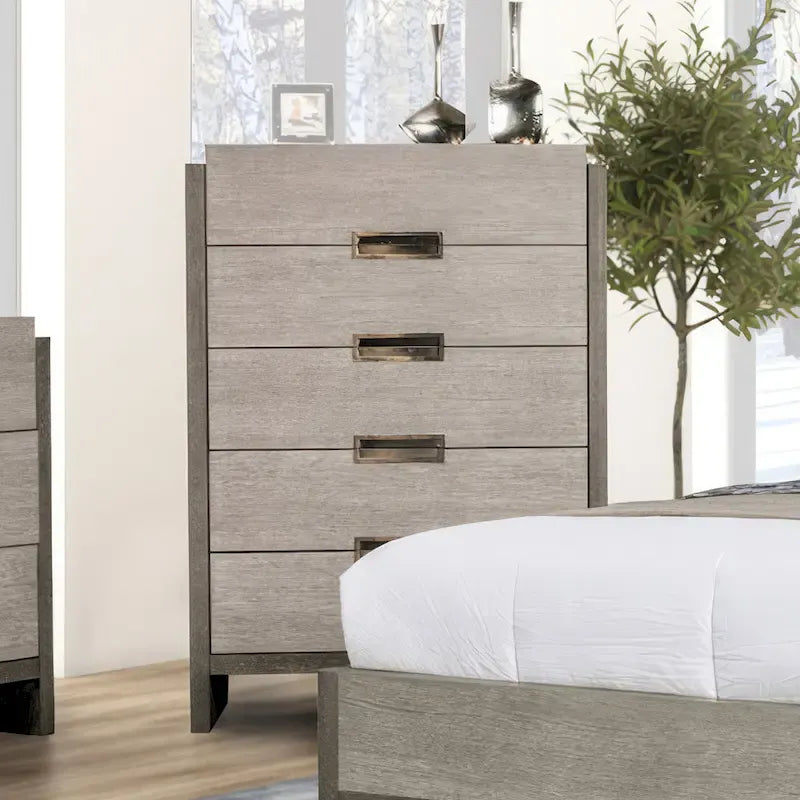 Furniture of America Cruz Contemporary Gray Solid Wood 6-Piece Bedroom Set: Includes Bed, 2 Nightstands, Chest, Dresser, and Mirror 8