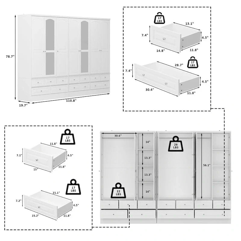 78.7H Combo Twin Wardrobe Set: Stylish and Functional Armoires for Your Closet 7