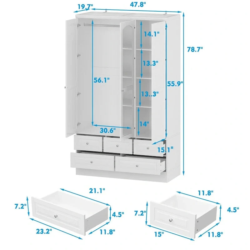 78.7H Combo Twin Wardrobe Set: Stylish and Functional Armoires for Your Closet 30