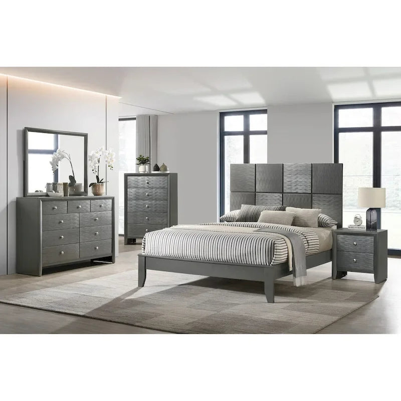 3-Piece Gunmetal Gray Panel Bedroom Set by Sim 1