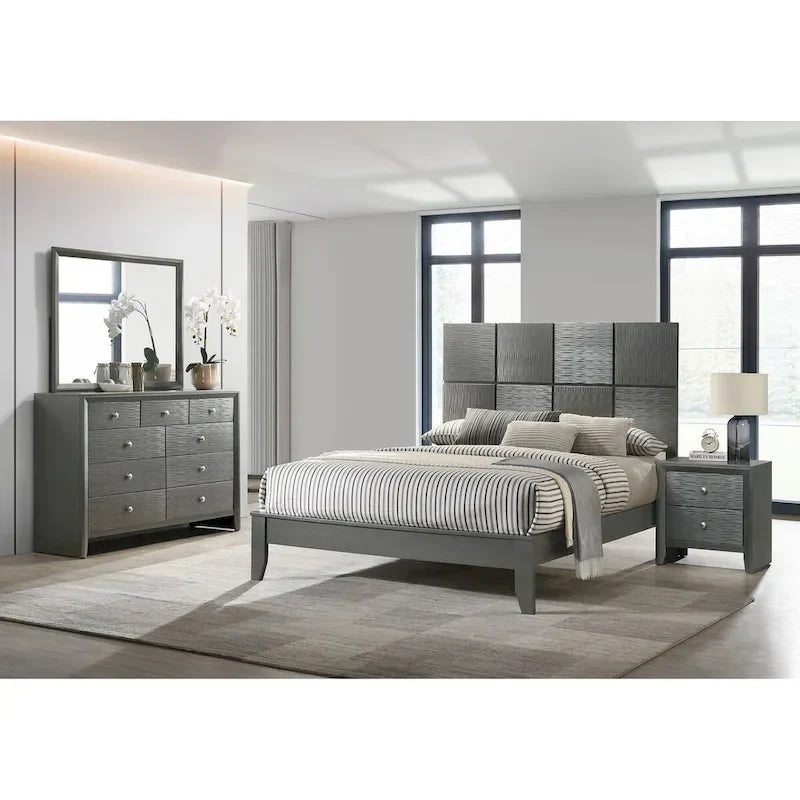 3-Piece Gunmetal Gray Panel Bedroom Set by Sim 9