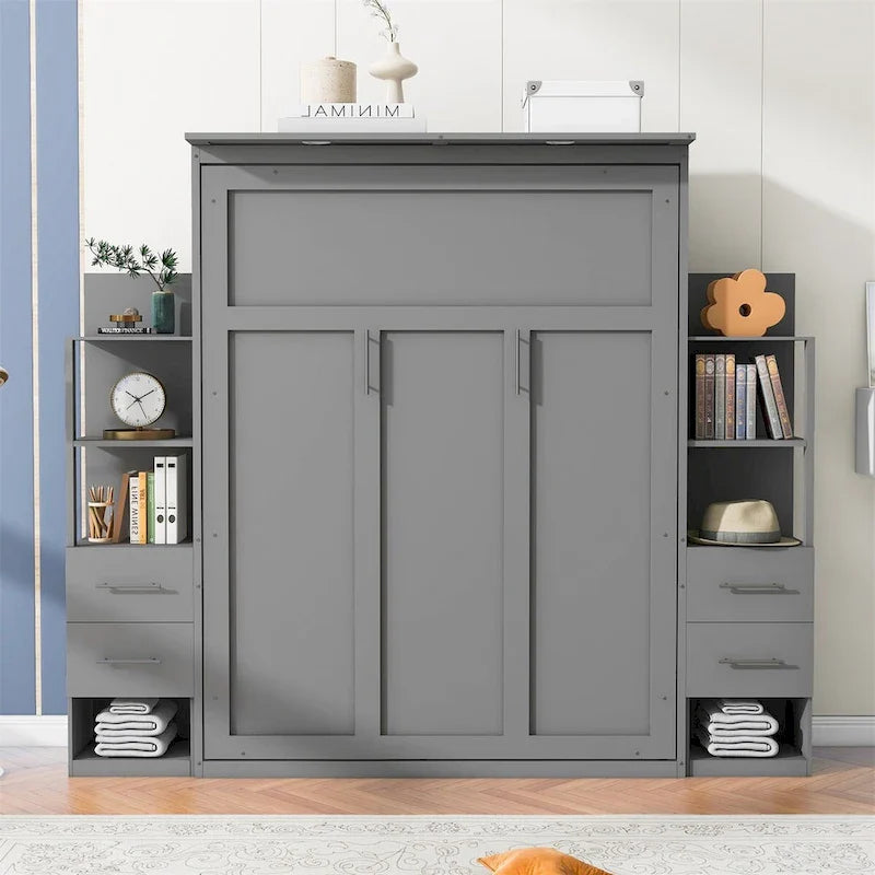 Merax Murphy Bed with Shelves, Drawers, and Integrated LED Lighting 3
