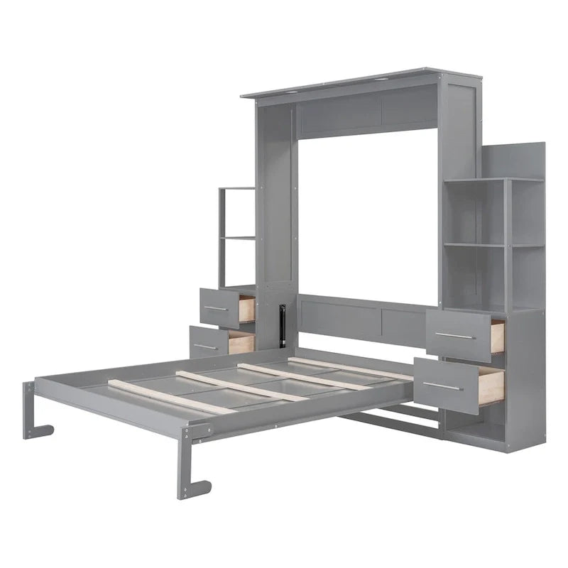 Murphy Bed with Storage Shelves Drawers and Foldable Cabinet Design 5