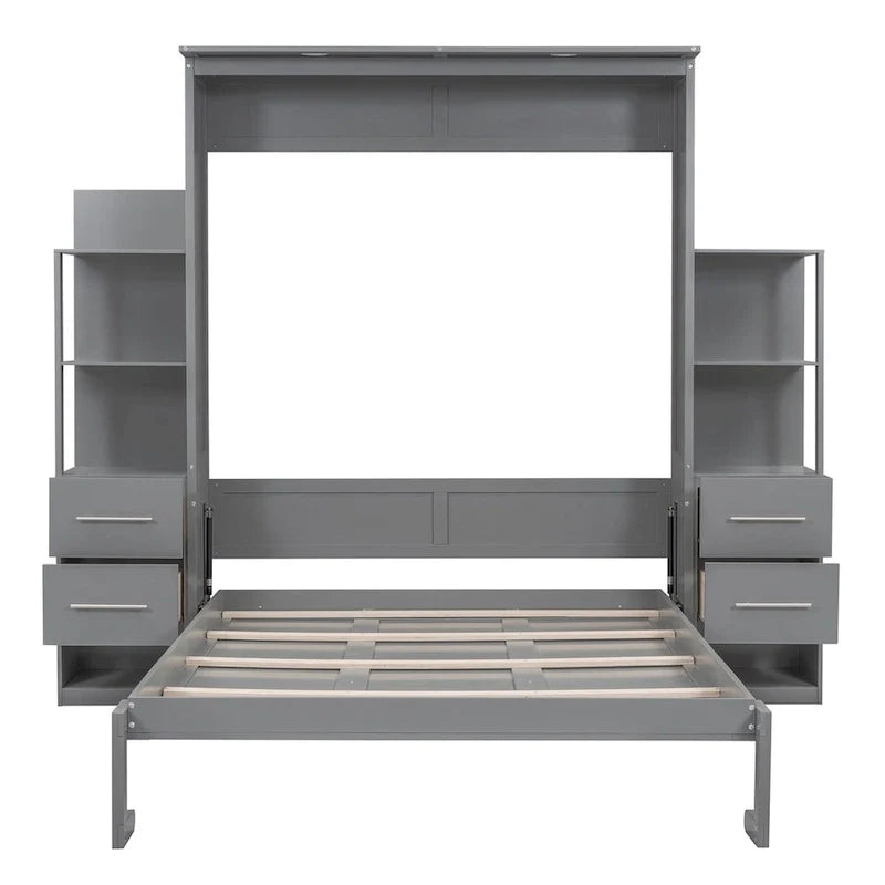 Murphy Bed with Storage Shelves Drawers and Foldable Cabinet Design 6