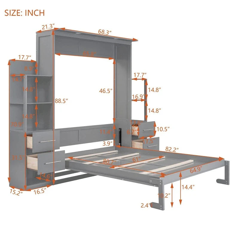 Murphy Bed with Storage Shelves Drawers and Foldable Cabinet Design 8