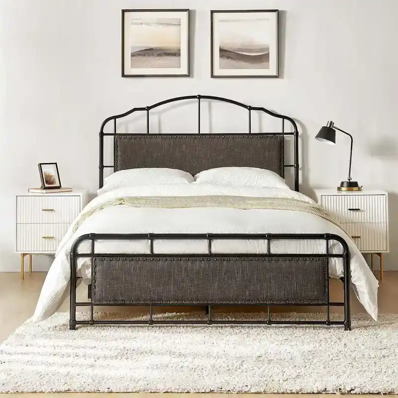 HULALA HOME Eufemia Industrial 62-Inch High Headboard Metal Platform Bed Frame 24