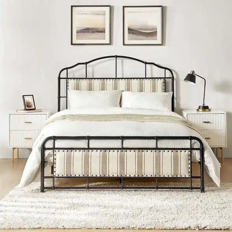 HULALA HOME Eufemia Industrial 62-Inch High Headboard Metal Platform Bed Frame 25