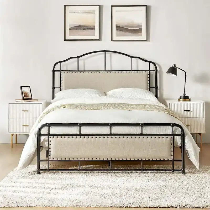 HULALA HOME Eufemia Industrial 62-Inch High Headboard Metal Platform Bed Frame 1