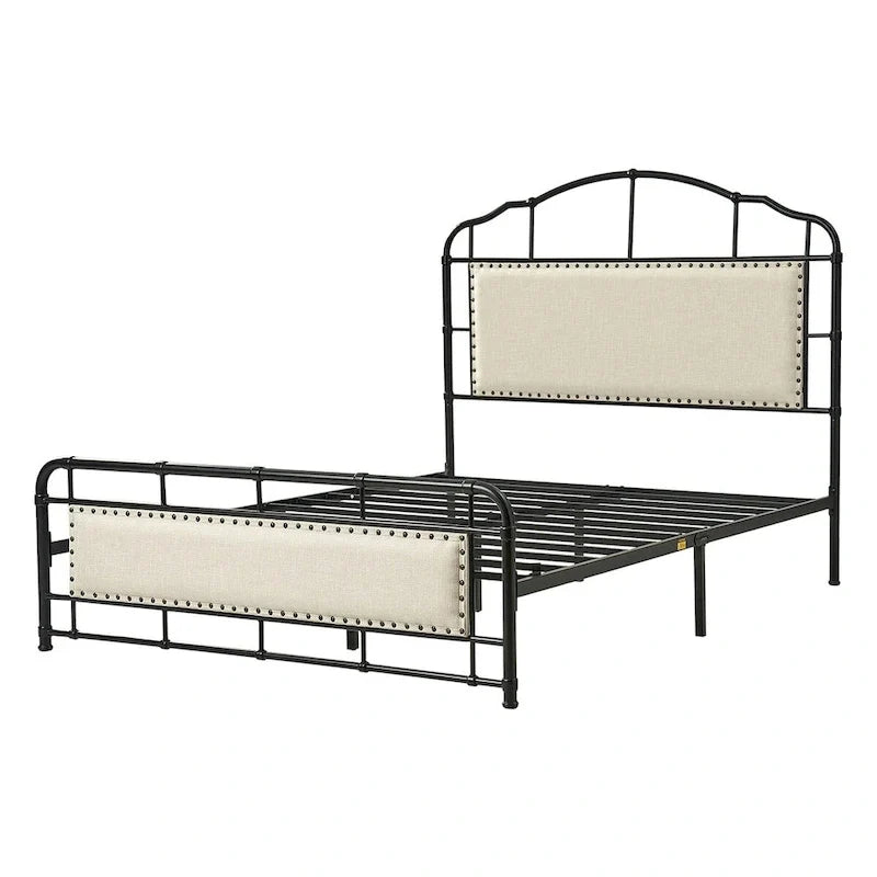 HULALA HOME Eufemia Industrial 62-Inch High Headboard Metal Platform Bed Frame 2