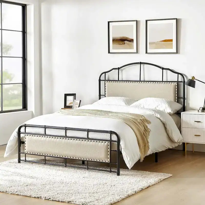 HULALA HOME Eufemia Industrial 62-Inch High Headboard Metal Platform Bed Frame 3