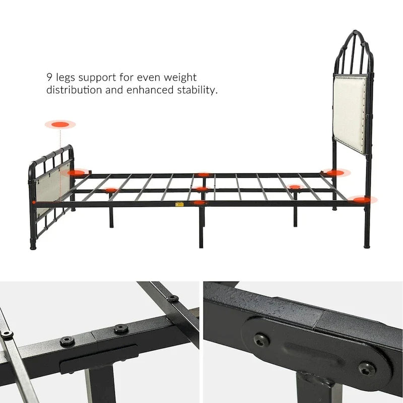 HULALA HOME Eufemia Industrial 62-Inch High Headboard Metal Platform Bed Frame 5