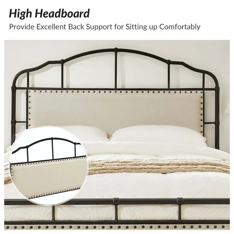 HULALA HOME Eufemia Industrial 62-Inch High Headboard Metal Platform Bed Frame 7