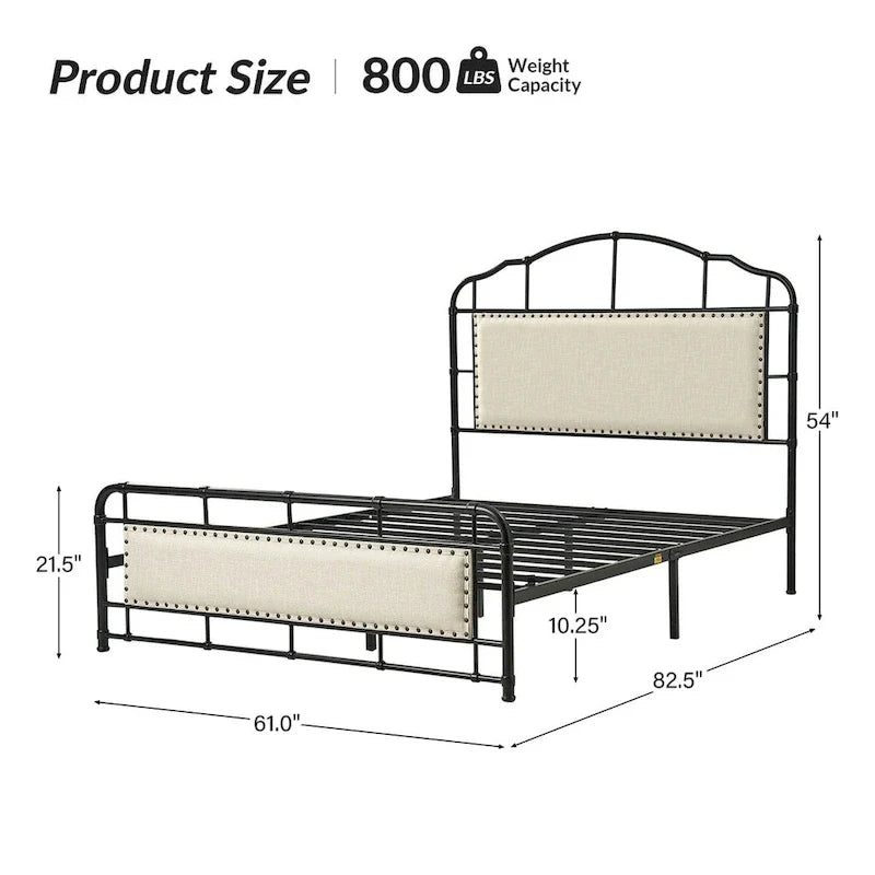 HULALA HOME Eufemia Industrial 62-Inch High Headboard Metal Platform Bed Frame 8